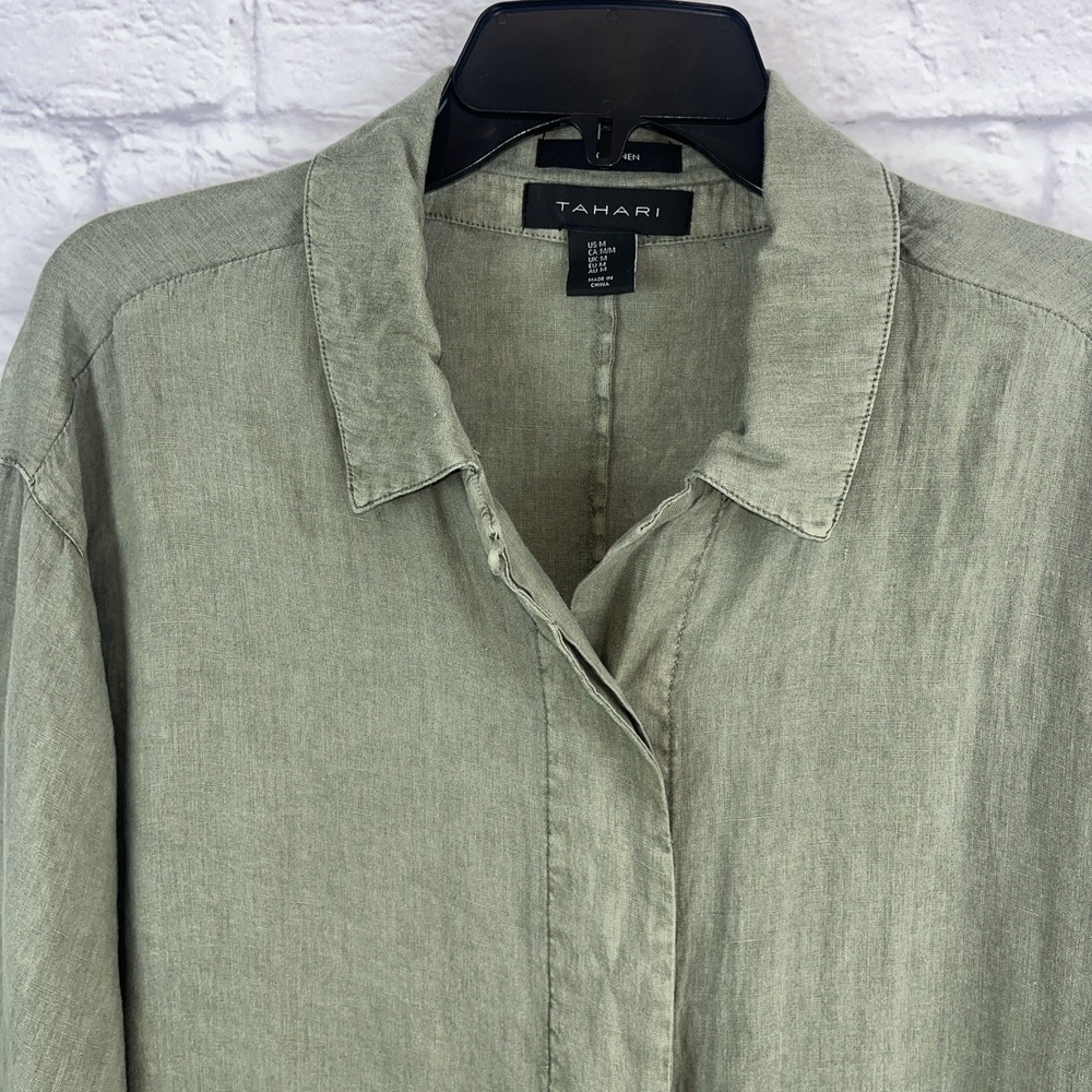 Tahari Women's 100% Linen Casual 3/4 Sleeve Lagenlook Tunic Blouse Size Medium - Picture 3 of 6